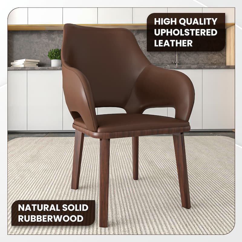LeisureMod Set of 4 Vivara Leather Dining Chair with Padded Seat - Modern Arm Chair for Home Office Bar & Kitchen