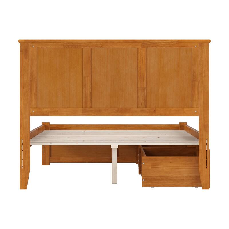 Solid Wood Platform Bed with Footboard & Storage - Full Size Bed Frame, Light Toffee Finish