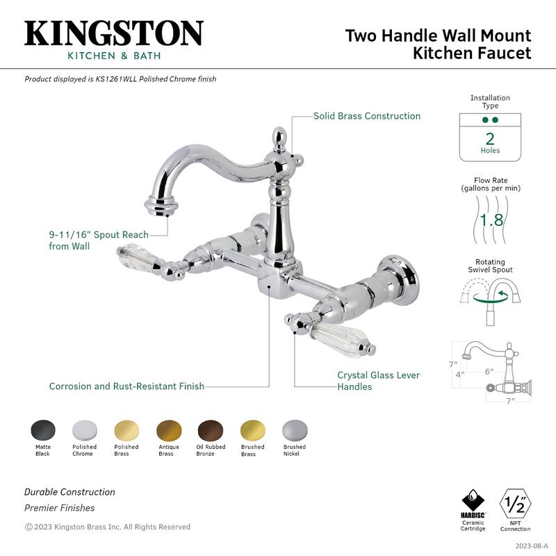 Willshire Two-Handle 2-Hole Wall Mount Bridge Kitchen Faucet