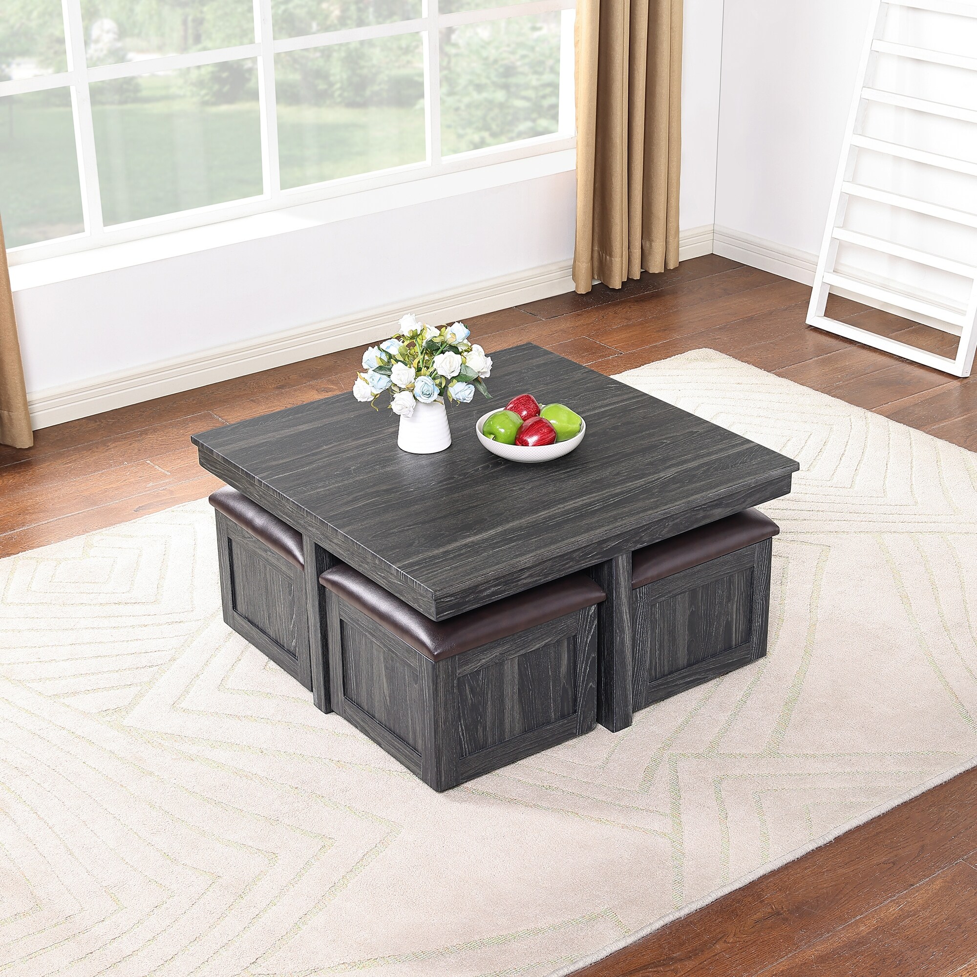 Space saving coffee table with 2025 chairs