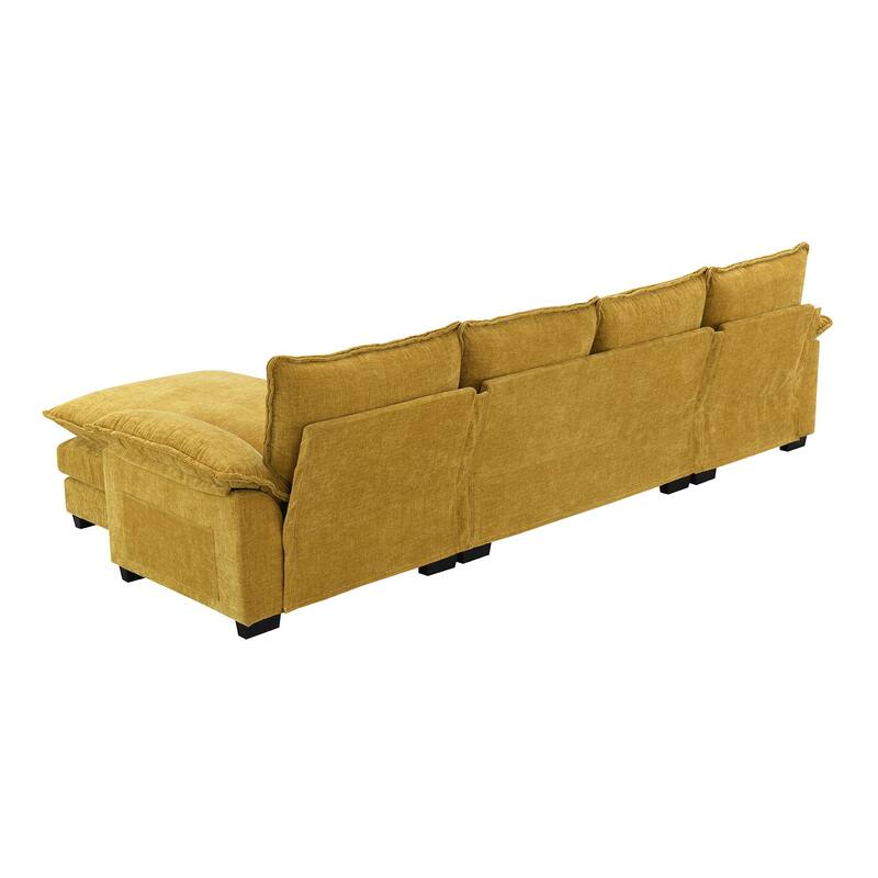 Chenille Upholstered Sectional Sofa with Chaise and Storage Pockets, 5 Seat Lounge Cloud Couch L-shaped Recliner Couches