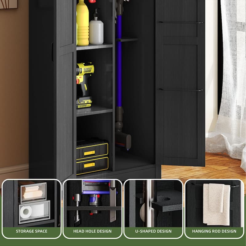 Moasis Broom Closet Storage Cabinet with Doors and Shelves for Farmhouse Organization