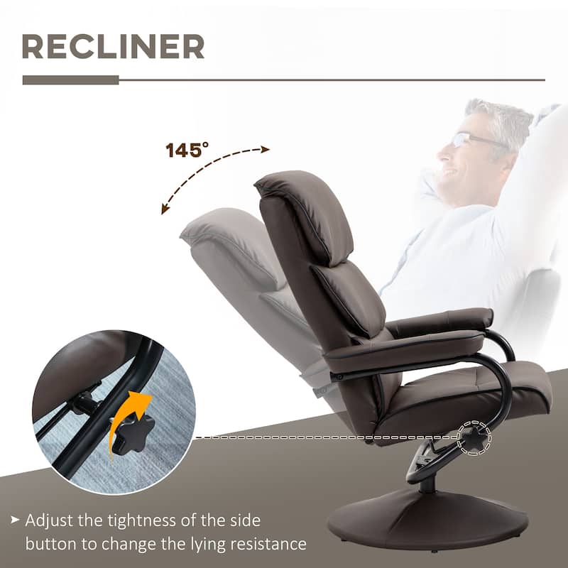 HOMCOM Recliner Chair with Ottoman, Swivel PU Leather High Back ...