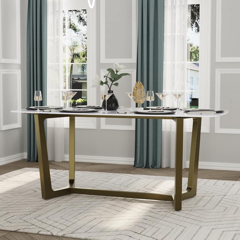 70 inch Dining Table Set with Boucle Dining Chairs