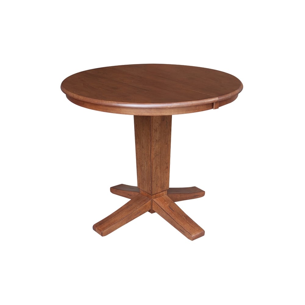 36" Solid Wood Round Top Pedestal Dining Table with 12 in Leaf