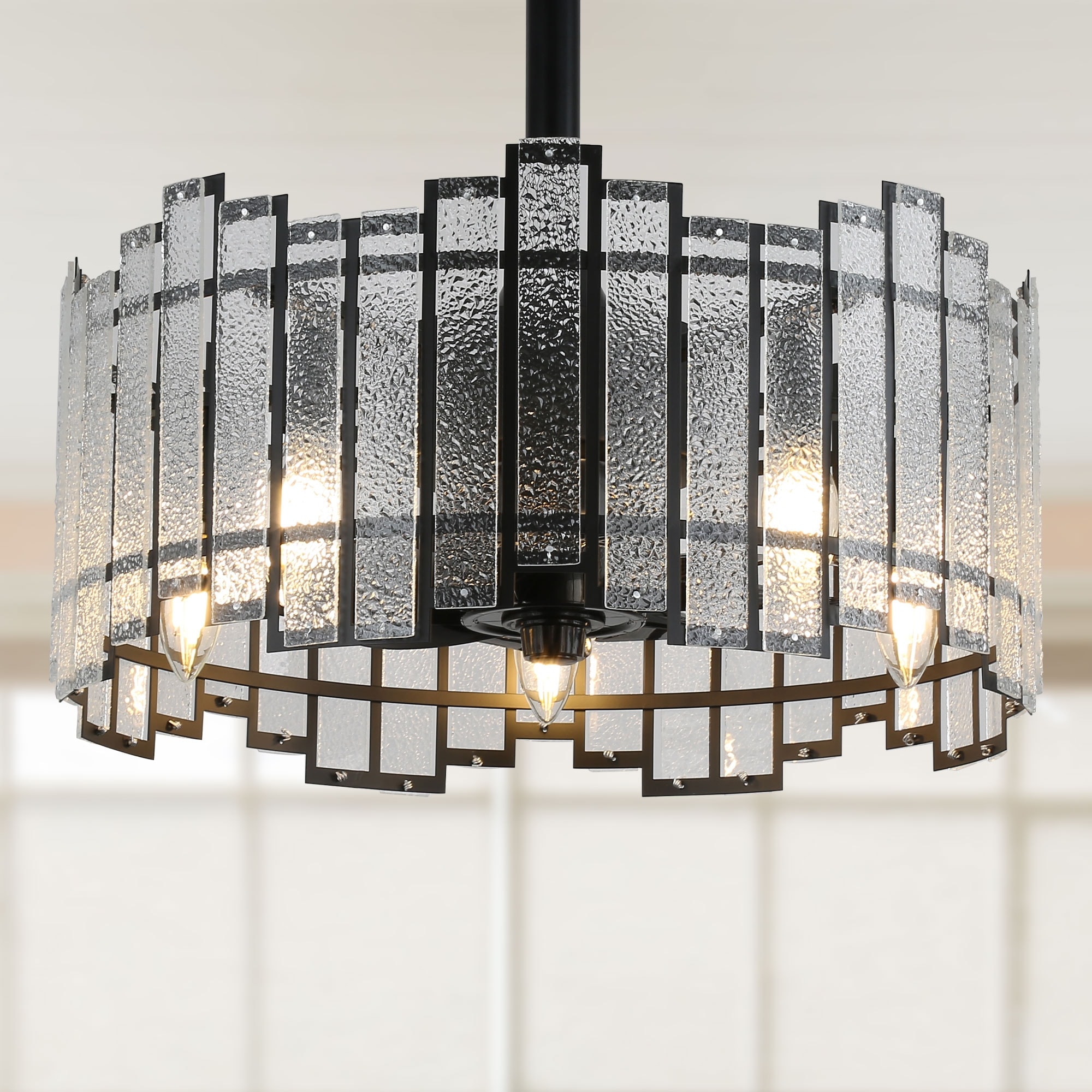 Gliska Rustic Bronze 5blade Lighted Ceiling Fan with Crystal Shade