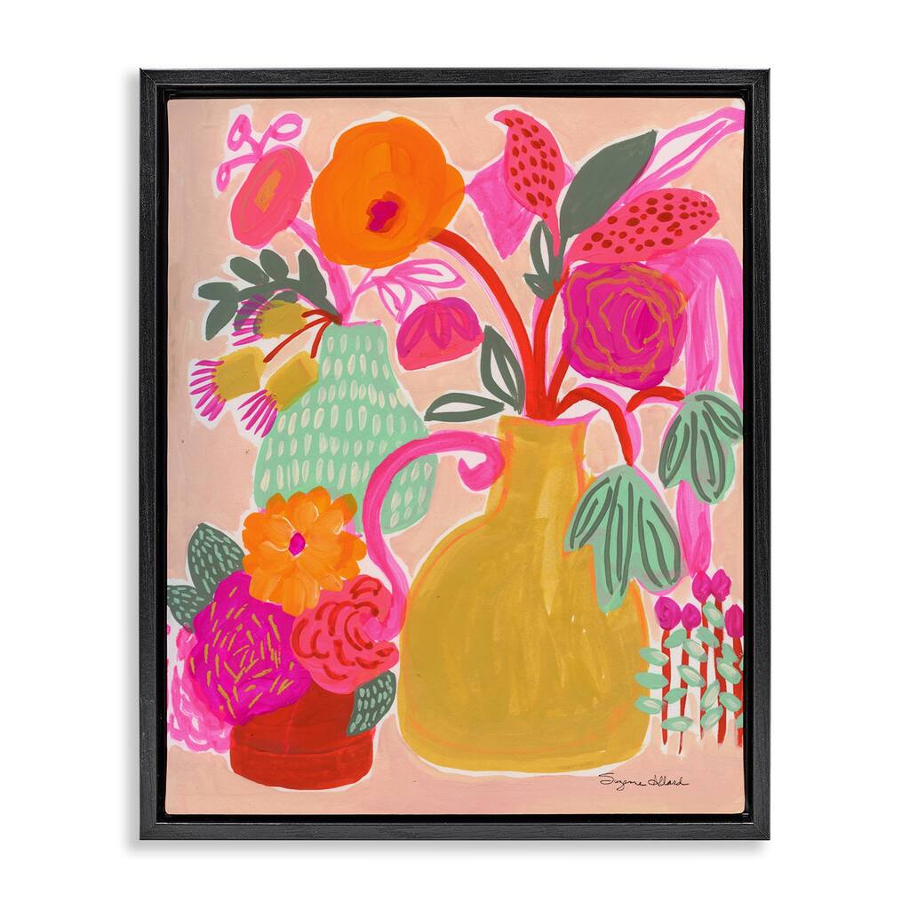 Stupell Bright Pink & Yellow Bouquet Framed Floater Canvas Wall Art Design By Suzanne Allard