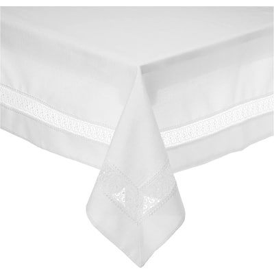 Violet Linen Splendour Exquisite Macrame Lace Border Pattern, Polyester Embroidered Lace, Tablecloth