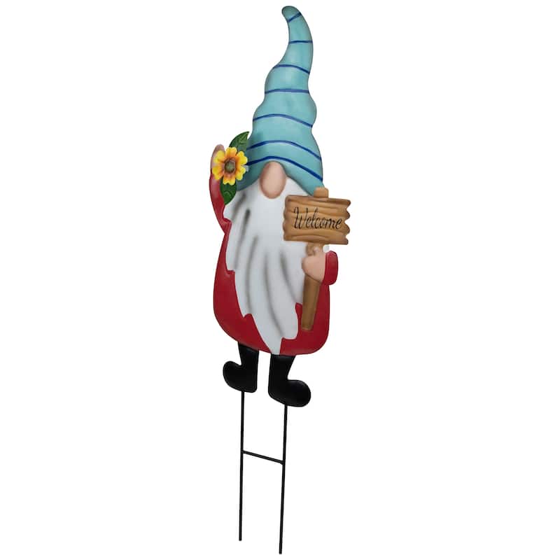 Welcome Gnome Outdoor Garden Stake - 22" - Red