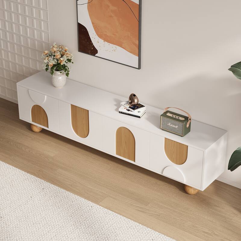 78.74'' Modern White Wood TV Stands with Storages, Mid Century Media Console for Livingroom, Cream White & Natural Wood - 78.74"