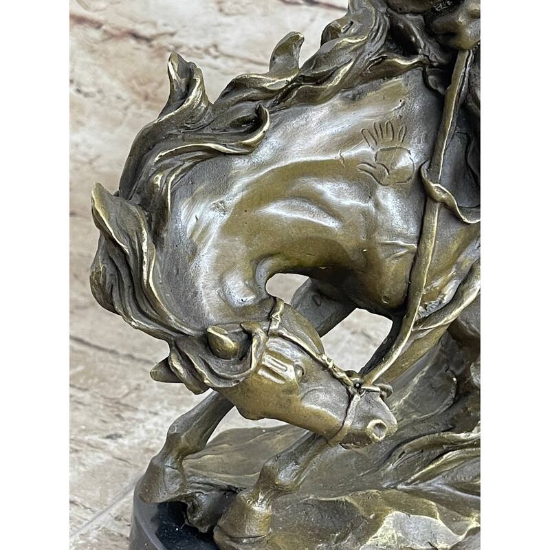 Original Milo Native American Warrior On Horse Bronze Sculpture Western Figure
