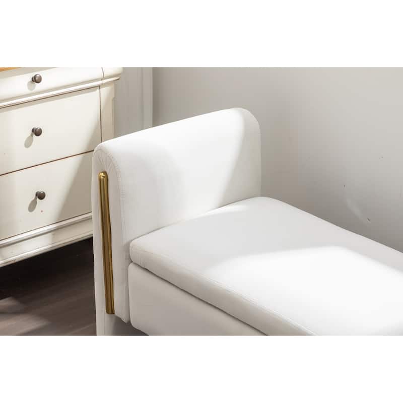 53" Modern Storage Bench with 300lb Seating, Velvet Upholstered Bed Bench with Wood Legs Safety Hinge