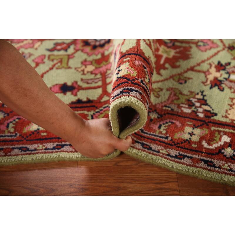 Light Green Heriz-Serapi Oriental Accent Rug Handmade Wool Carpet - 2'11"x 4'11"