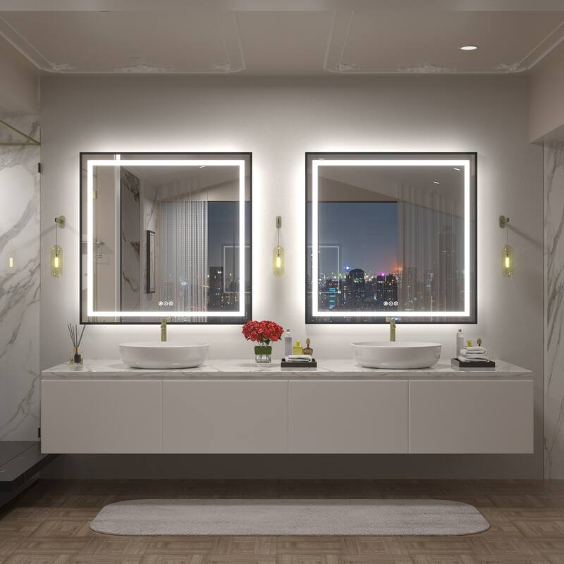 Black Metal Framed LED Front Light and Backlit Anti-Fog Wall Bathroom/ Vanity Mirror