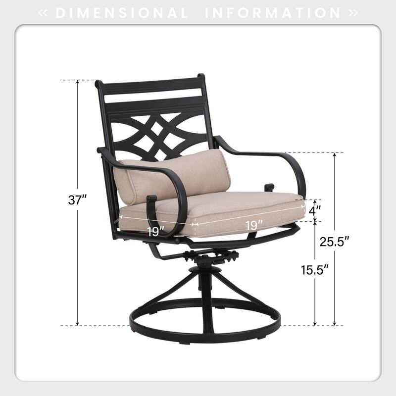 MAISON ARTS 7-Piece Outdoor Dining Set Geometric Rectangle Table & Elegant Cast Iron Pattern Swivel Dining Chairs