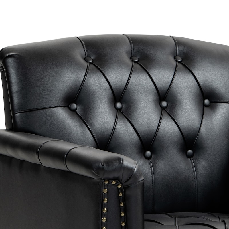 Traditional Faux Leather Tufted Accent Arm Chair with Nailhead Trim