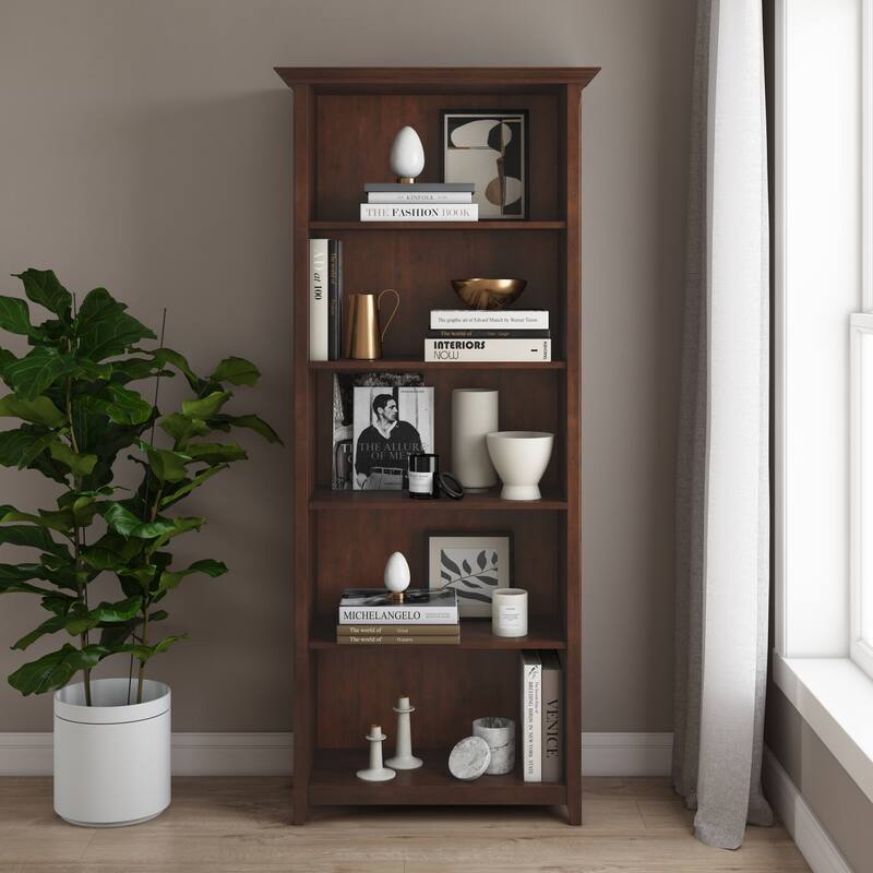 WYNDENHALL Halifax 30" Wide Solid Wood Transitional 5 Shelf Bookcase - 30"w x 14"d x 70" h - Russet Brown
