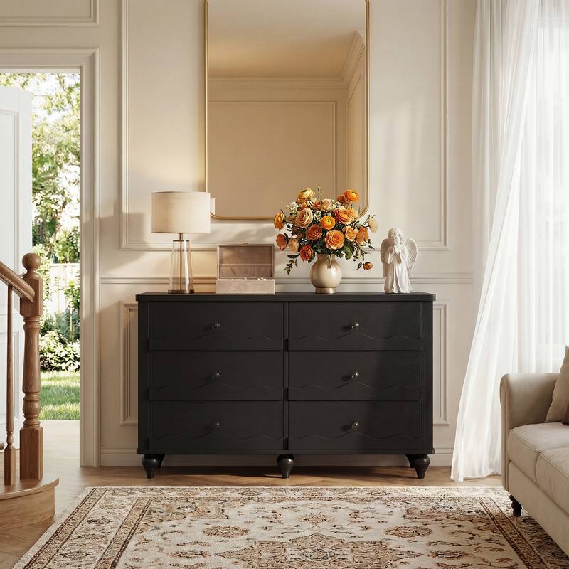 Narill Wave-Inspired 6-Drawer Dresser Closet Organizer, 43-In Chest of Drawers TV Stand