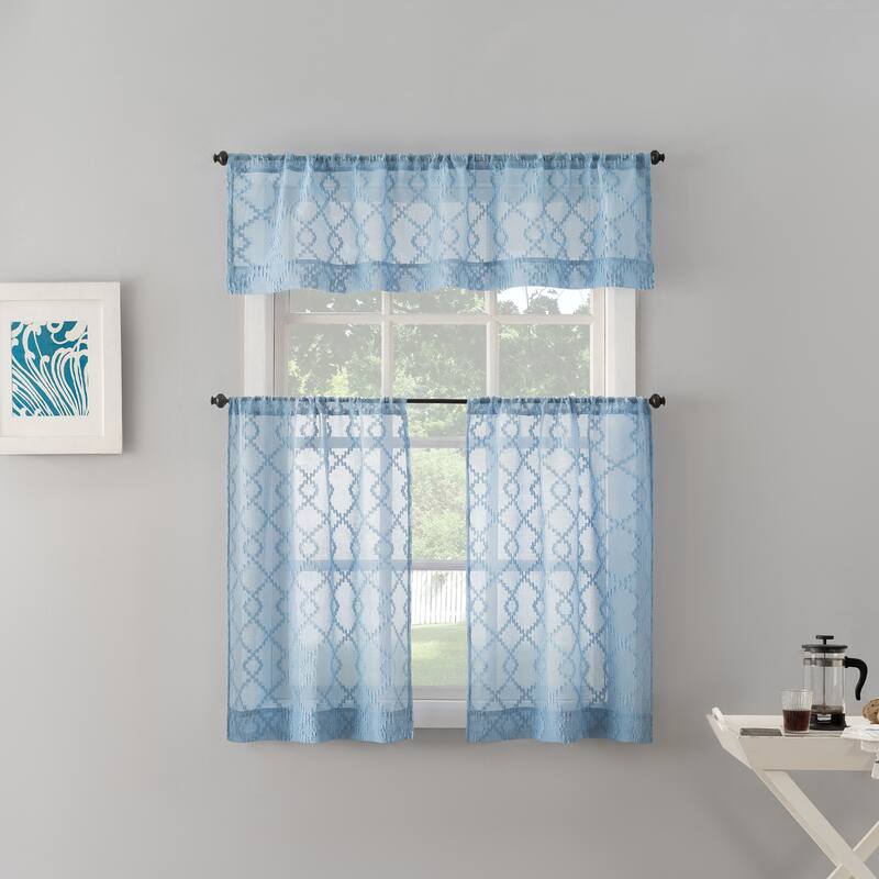No. 918 Tina Geometric Clipped Semi-Sheer Rod Pocket Kitchen Curtain Valance