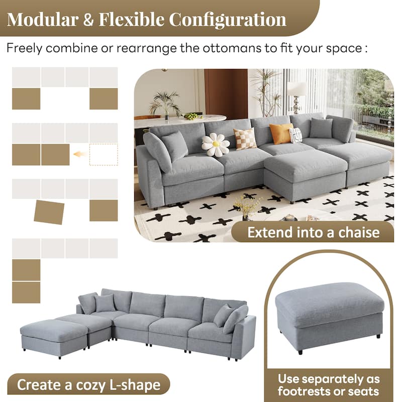 130" Large U-Shaped Modular Sectional Sofa with 2 Ottomans, Chenille Fabric Couch for Living Room & Home Theater