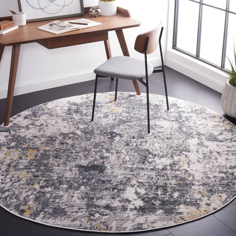 SAFAVIEH Toscana Una Abstract Rug - 6'7" Round - Ivory/Dark Grey