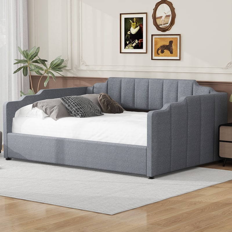 Full Size Gray Upholstered Daybed with Underneath Storage