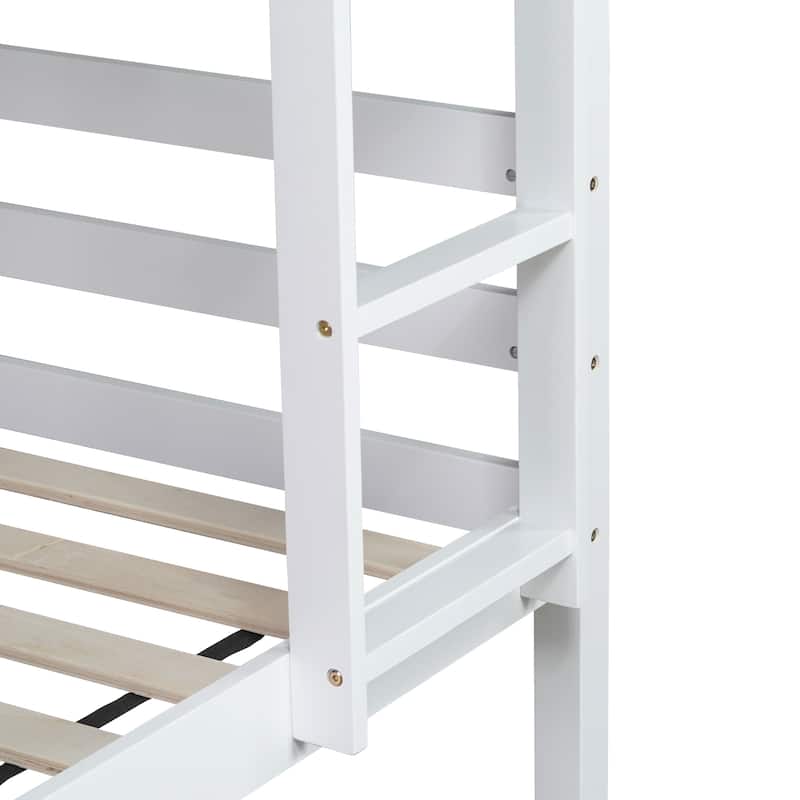 Twin Bunk Bed with Bookcase Headboard and Convertible 2-in-1 Design Safety Guardrails & Ladder (250lb Capacity)