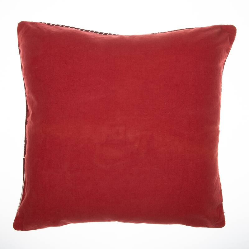 Handwoven Stripe Embroidered Square Throw Pillow - 24" - Rust Red and White