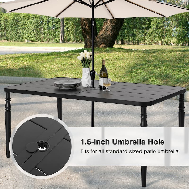 Patio 7-Piece Textilene Dining Set, C-Spring Chair Legs and Umbrella Hole