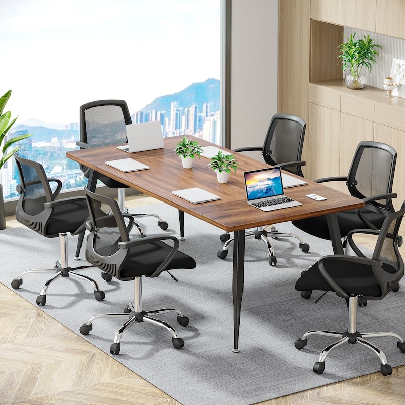 6FT Rectangular Conference Table for Meeting Room - N/A - Brown/Black