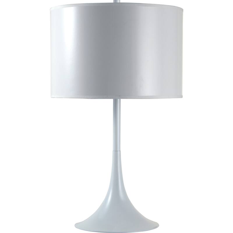 Modern 25" White Table Lamp for Bedroom with Fabric Drum Shade Dimmable 3-Way Socket Switch - 25"H x 15"W x 15"D