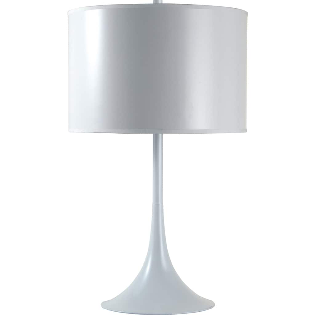 Modern 25" White Table Lamp for Bedroom with Fabric Drum Shade Dimmable 3-Way Socket Switch - 25"H x 15"W x 15"D