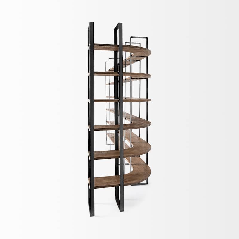 HomeRoots 90" Black And Brown Iron and Wood Six Tier Bookcase