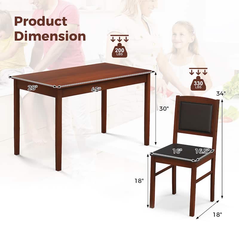 Gymax 5 PCS Dining Table Set for 4 w/Rubber Wood Legs Upholstered Seat