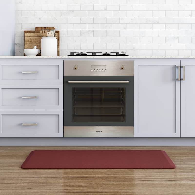 Designer Comfort Grasscloth Anti-fatigue Kitchen Mat - 1'8" x 4' - Crimson