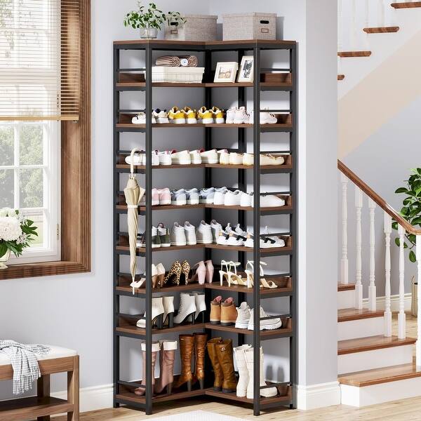 Tall Corner Shoe Rack Organizer 9 Tiers Shoe Storage Shelf for Entryway ...