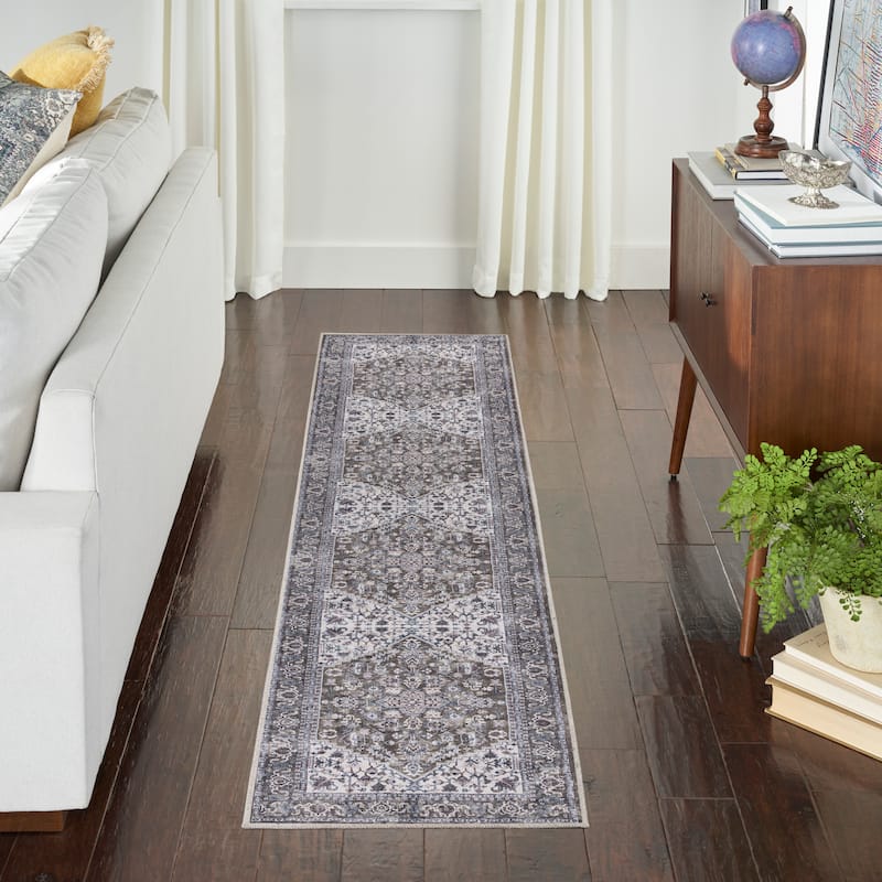 New Concept Washables Vintage Medallion Machine Washable Area Rug - 2' 2" x 10' - Olive/Ivory