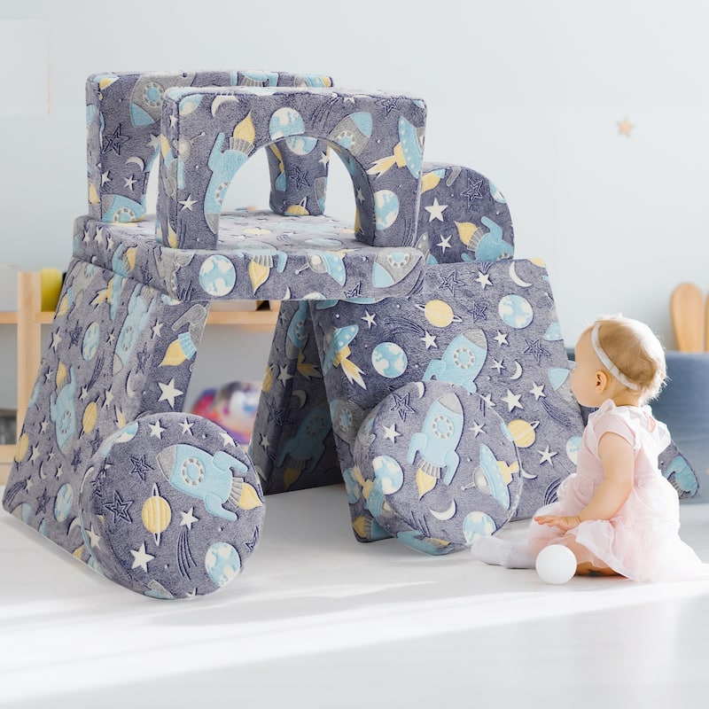 EROMMY Kids Play Couch 12-Pc, Modular Toddler Sofa, Kids Couch 2 in 1, Kids Sofa, Glow in The Dark Open Couch, Gifts for Kids
