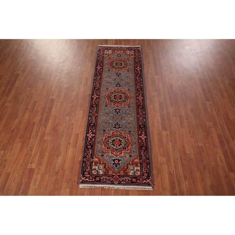 Blue Heriz Serapi Oriental Runner Rug Handmade Wool Carpet - 2'7"x 7'11"