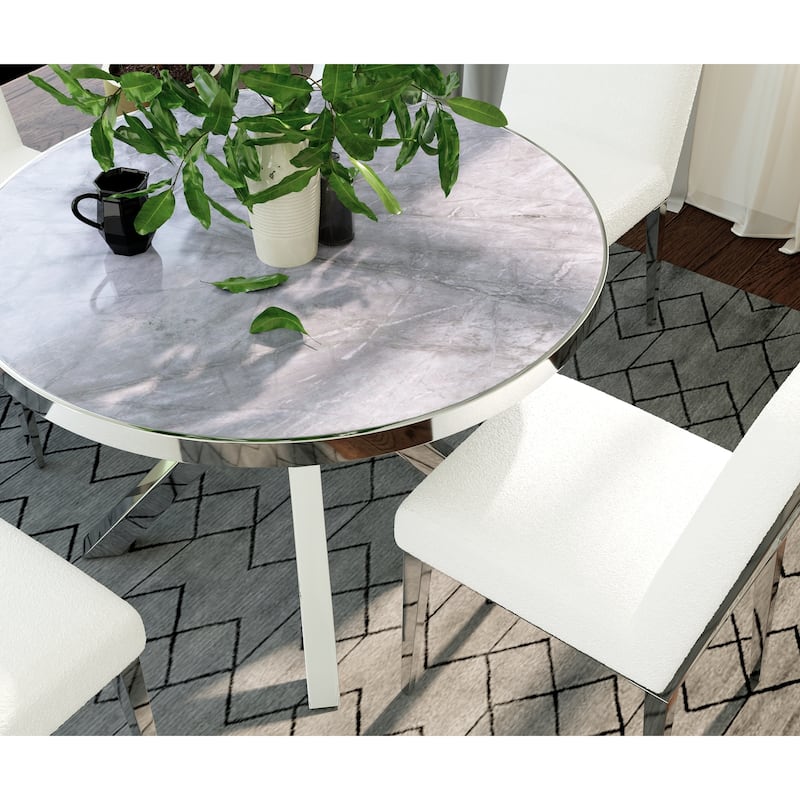 White Upholstered Sherpa Dining Chair Boucle Accent Chairs with Mirrored Silver Legs