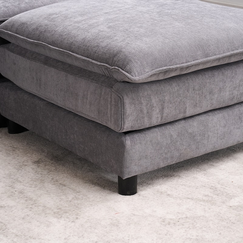 131.89" Chenille U-Shaped Sectional Sofa Bed with Sleeper & Iron Frame Support