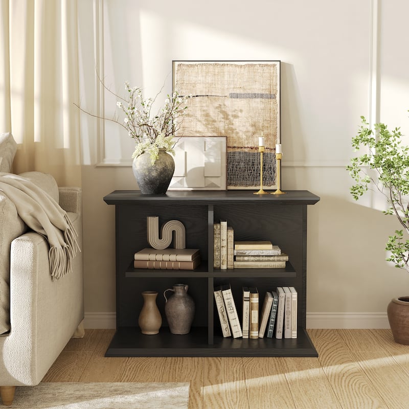 3-Tier End Table with Storage, Wood Sofa Side Table with 4 Cubes