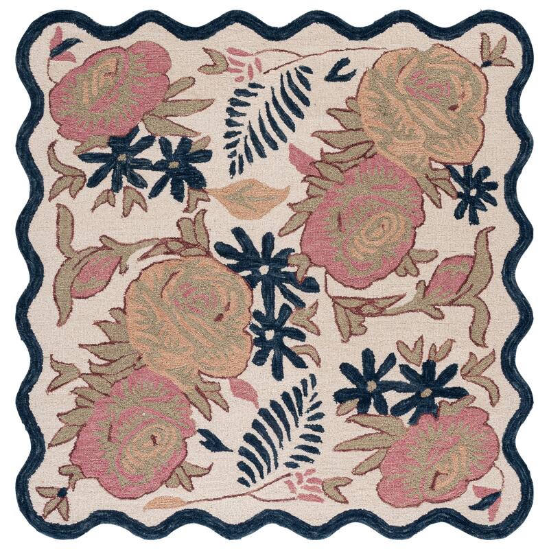 SAFAVIEH Handmade Jardin Thurayya Floral Wool Rug - 6' Square - Ivory/Blue