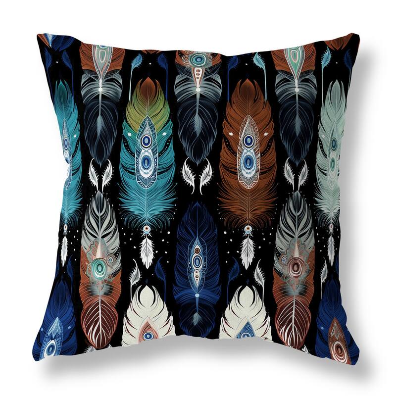 Blue And Brown Feathered Treasure Faux Suede Throw Pillow Zipper