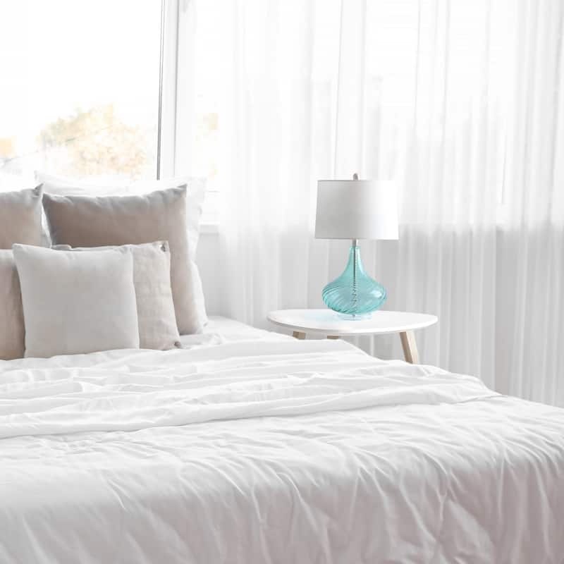 Wavy Glass Table Desk Lamp with White Tapered Shade - 24" - Blue