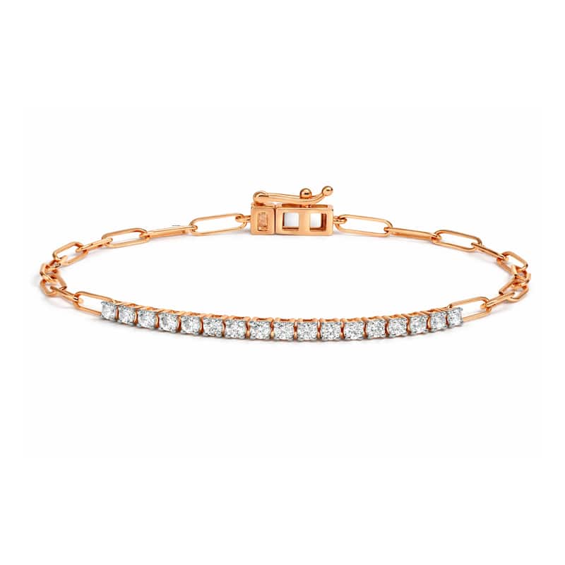 Auriya 14K Gold Round Cut Lab Grown Diamond Station Tennis Bracelet 1.00ct. tw. (F-G, VS) - White - Rose