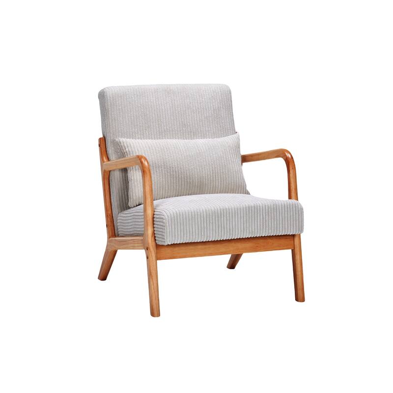 Polyester Mid-Century Modern Accent Chair with Solid Rubberwood Frame, Ergonomic Design, and Removable Pillow