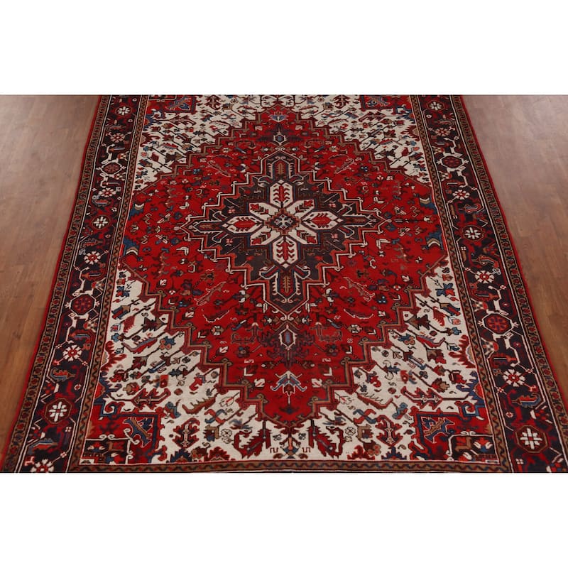 Hand Knotted Oriental 100% Wool Carpet Traditional Medallion Red Heriz Area Rug - 9' 6'' X 6' 10''