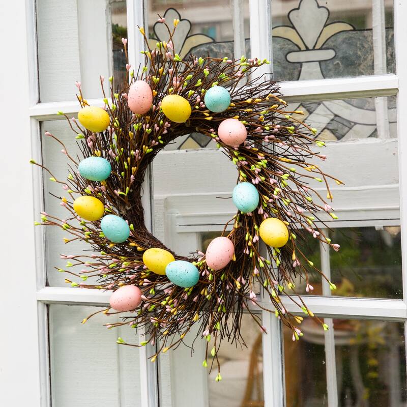 20-in Artificial Pastel Easter Egg Twig Wreath