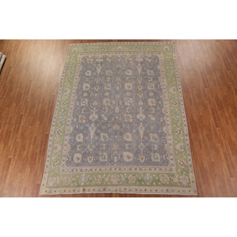 Vintage Distressed Over-Dyed Tabriz Persian Rug Handmade Wool Carpet - 9'6" x 12'7"
